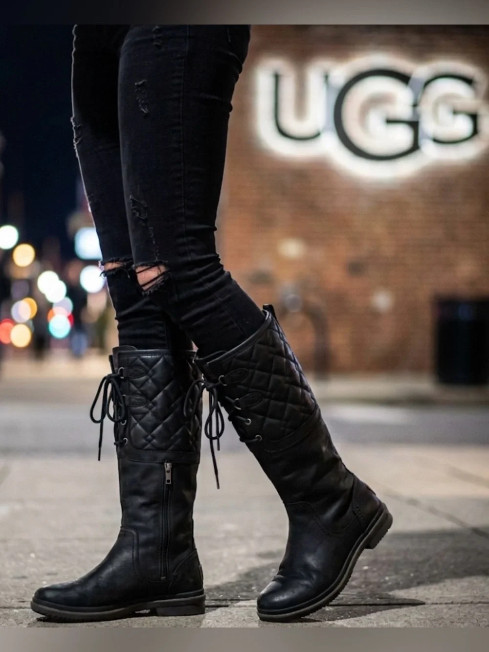 Authentic UGG designer tall black leather boots sz 6.5